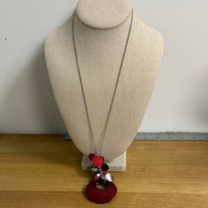 Shell and glass bead chunky statement pendant on silver chain lanyard necklace